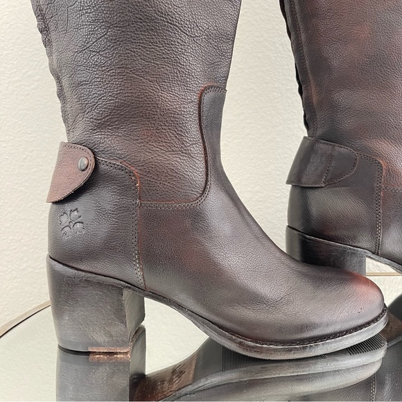 PATRICIA NASH Dark Brown Red Leather Loretta Tall Knee High Riding Heeled Boots - Picture 6 of 16